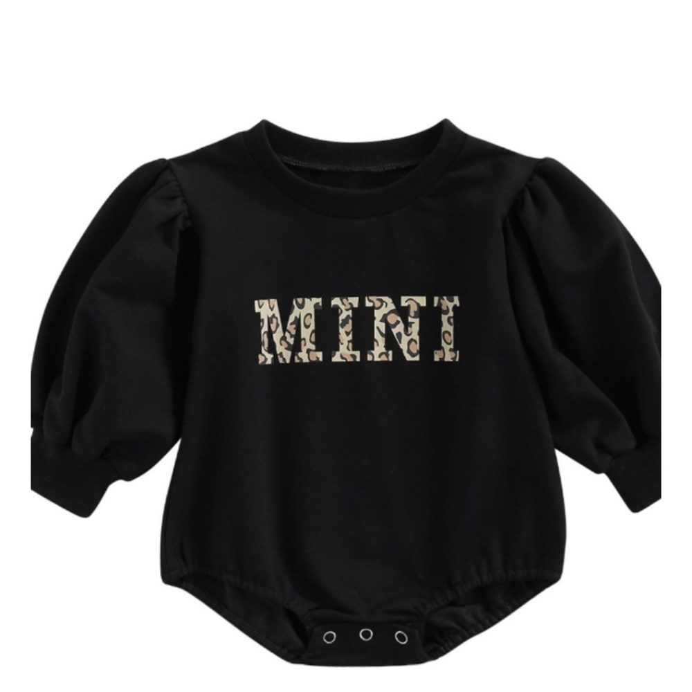 Black MINI PUFF SLEEVE BODYSUIT Girls Leopard